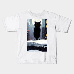 Black yule Cat at night 5 Kids T-Shirt